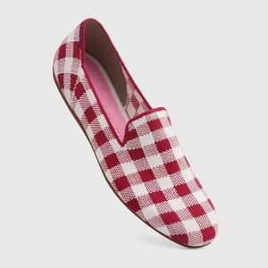 Rothy's Red Merino Square-Toe Flats, Scarlet Check, Size 10